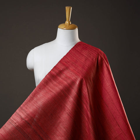 Red - Vidarbha Pure Tussar x Ghicha Silk Handloom Fabric 05