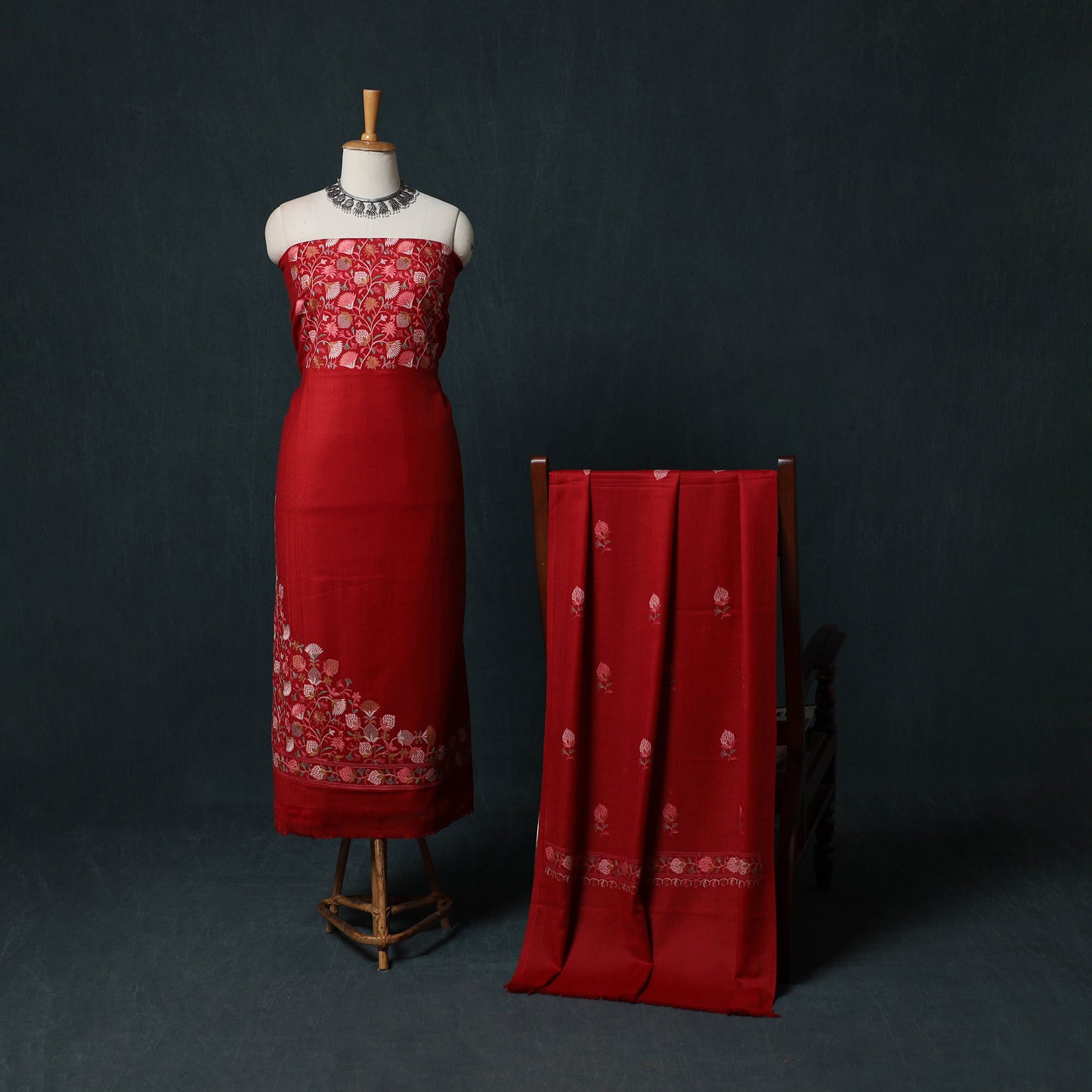 3pc Embroidered Wool Unstitched Dress Material Suit Set 77