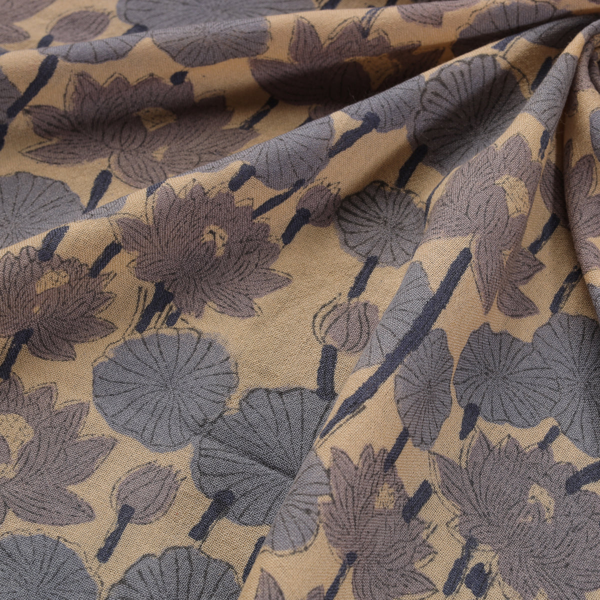 Handwoven Merino Wool Floral Hand Block Sanganeri Print Fabric 11