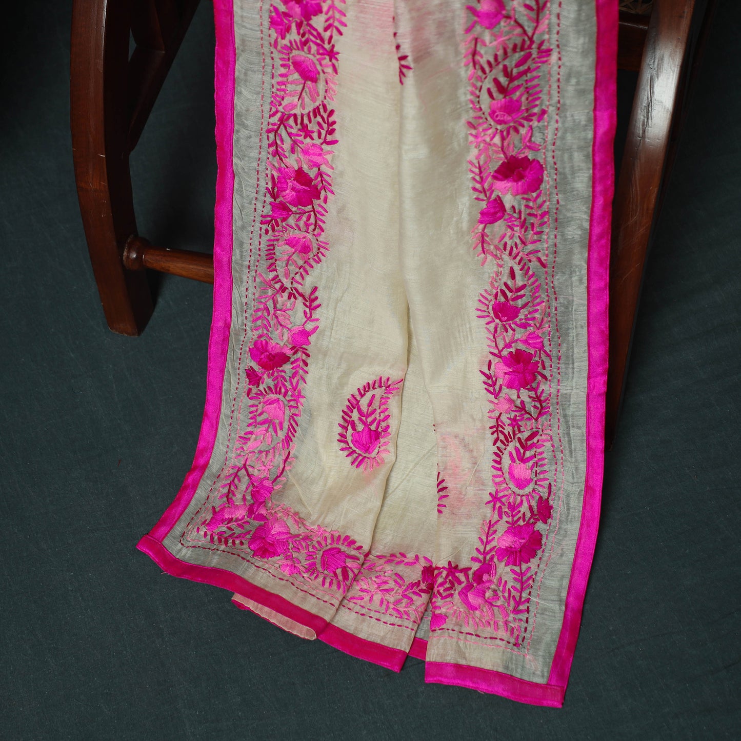 Pink - Hand Embroidered Chanderi Silk 3pc Unstitched Dress Material 35