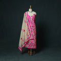 Pink - Hand Embroidered Chanderi Silk 3pc Unstitched Dress Material 35