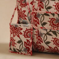 Red - Sanganeri Print Quilted Cotton Tote Bag 12