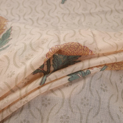 Handwoven Merino Wool Floral Hand Block Sanganeri Print Fabric 08