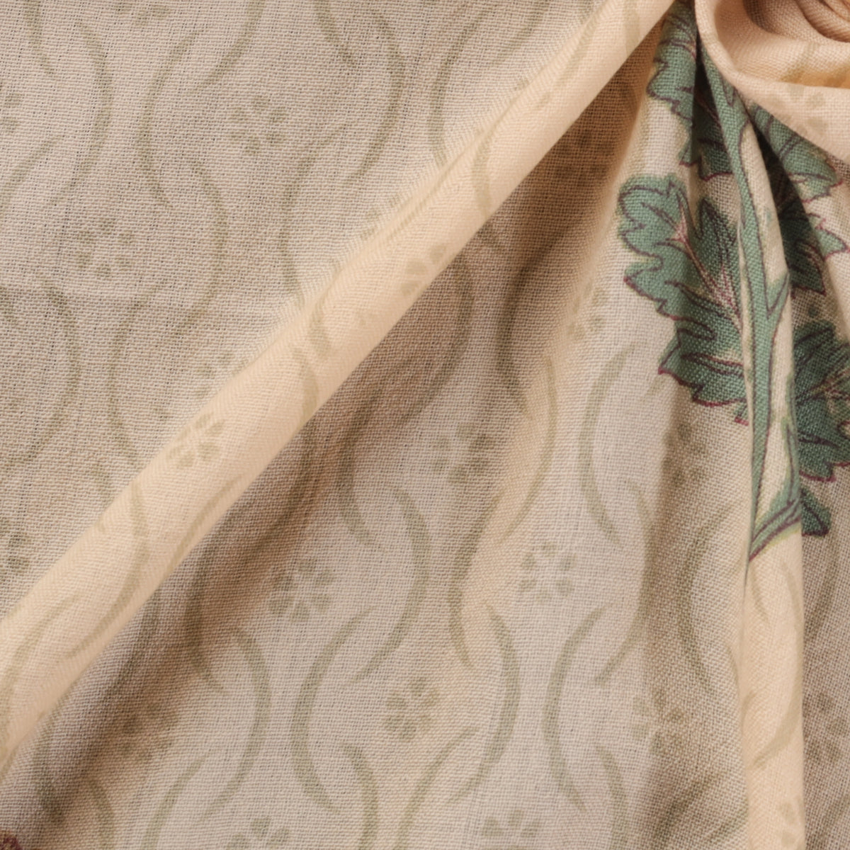 Handwoven Merino Wool Floral Hand Block Sanganeri Print Fabric 08
