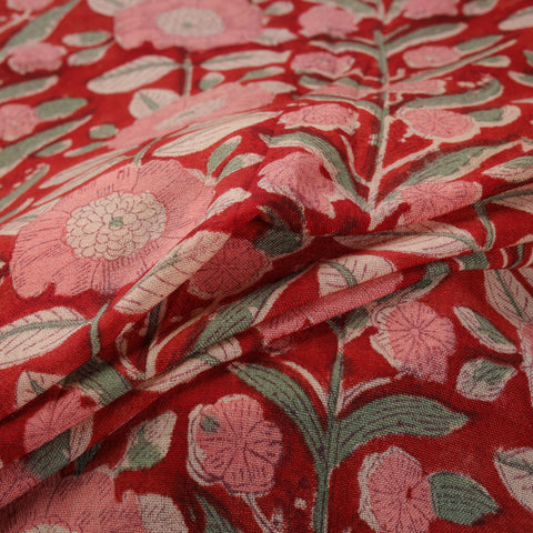 Handwoven Merino Wool Floral Hand Block Sanganeri Print Fabric 07