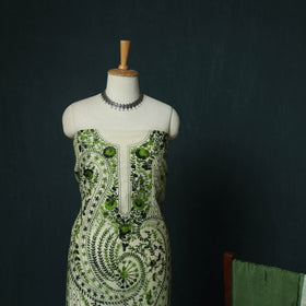 Green - Hand Embroidered Chanderi Silk 3pc Unstitched Dress Material 40