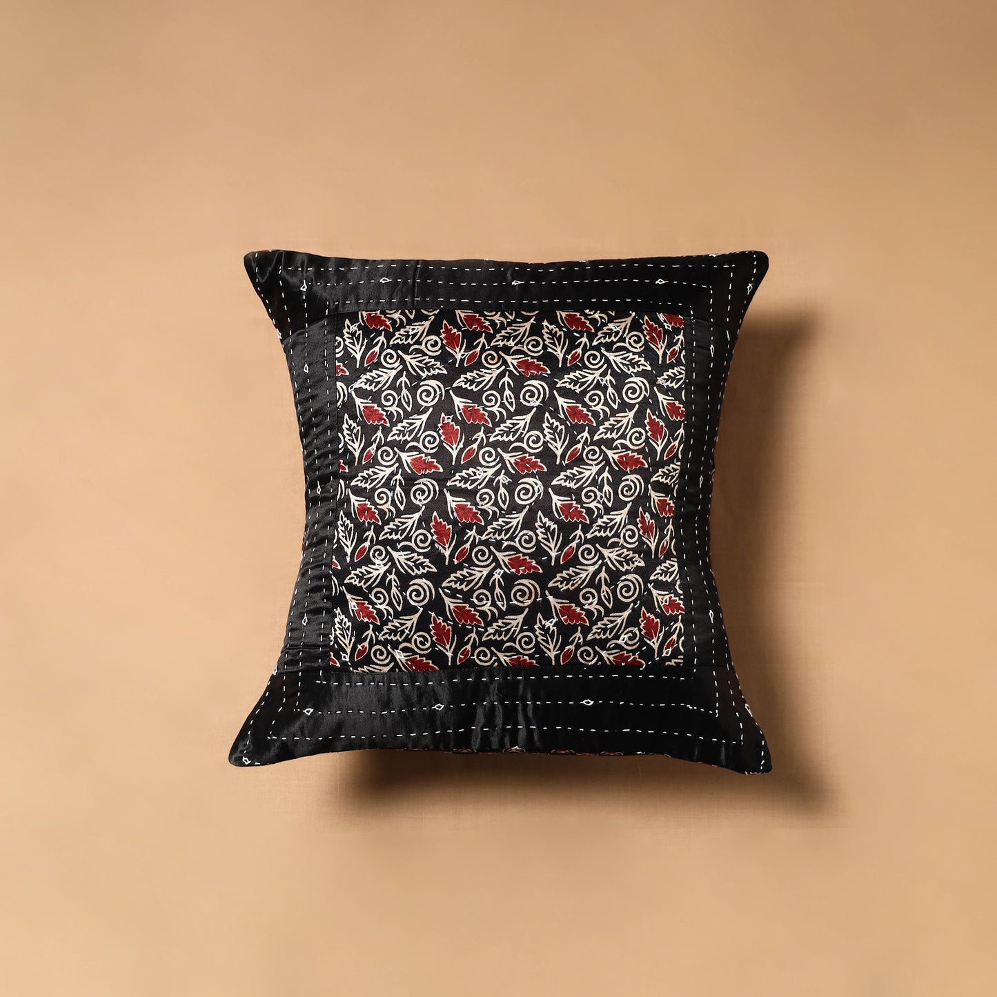 Kutch Tagai Patchwork Ajrakh Mashru Silk Cushion Cover (16 x 16 in) 02