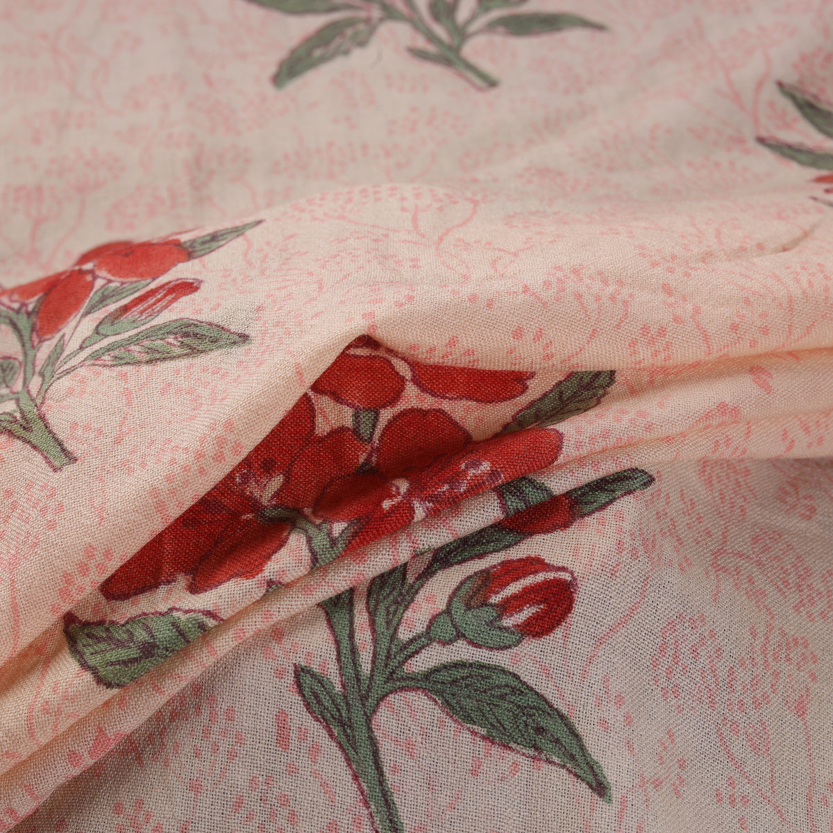 Handwoven Merino Wool Floral Hand Block Sanganeri Print Fabric 05