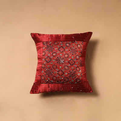 Kutch Tagai Patchwork Ajrakh Mashru Silk Cushion Cover (16 x 16 in) 01