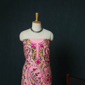Pink - Hand Embroidered Chanderi Silk 3pc Unstitched Dress Material 41