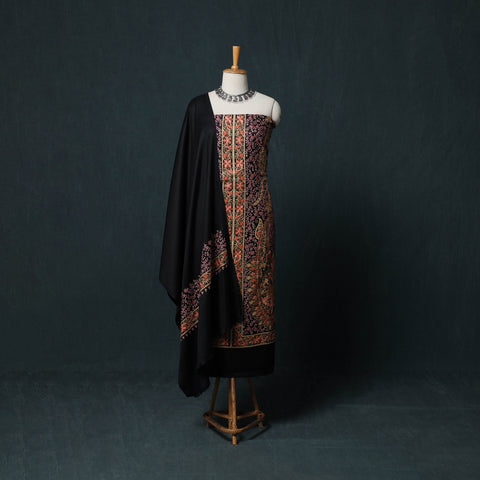Multicolor - 3pc Heavy Chain Stitch Embroidered Wool Unstitched Dress Material Suit Set 85