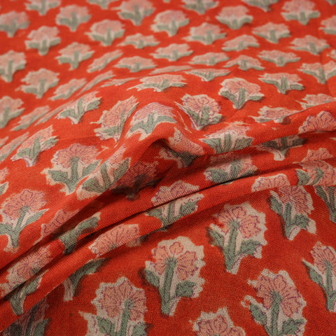 Handwoven Merino Wool Floral Hand Block Sanganeri Print Fabric 04
