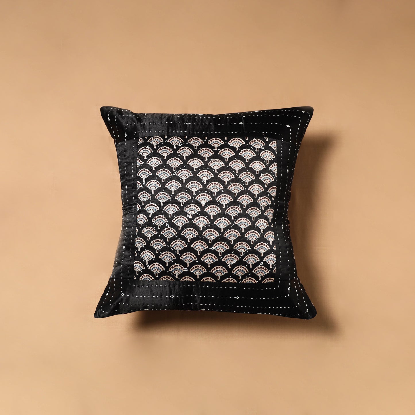 Kutch Tagai Patchwork Ajrakh Mashru Silk Cushion Cover (16 x 16 in) 04