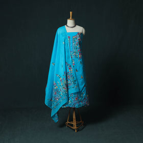 Blue - Hand Embroidered Cotton 3pc Unstitched Dress Material 42