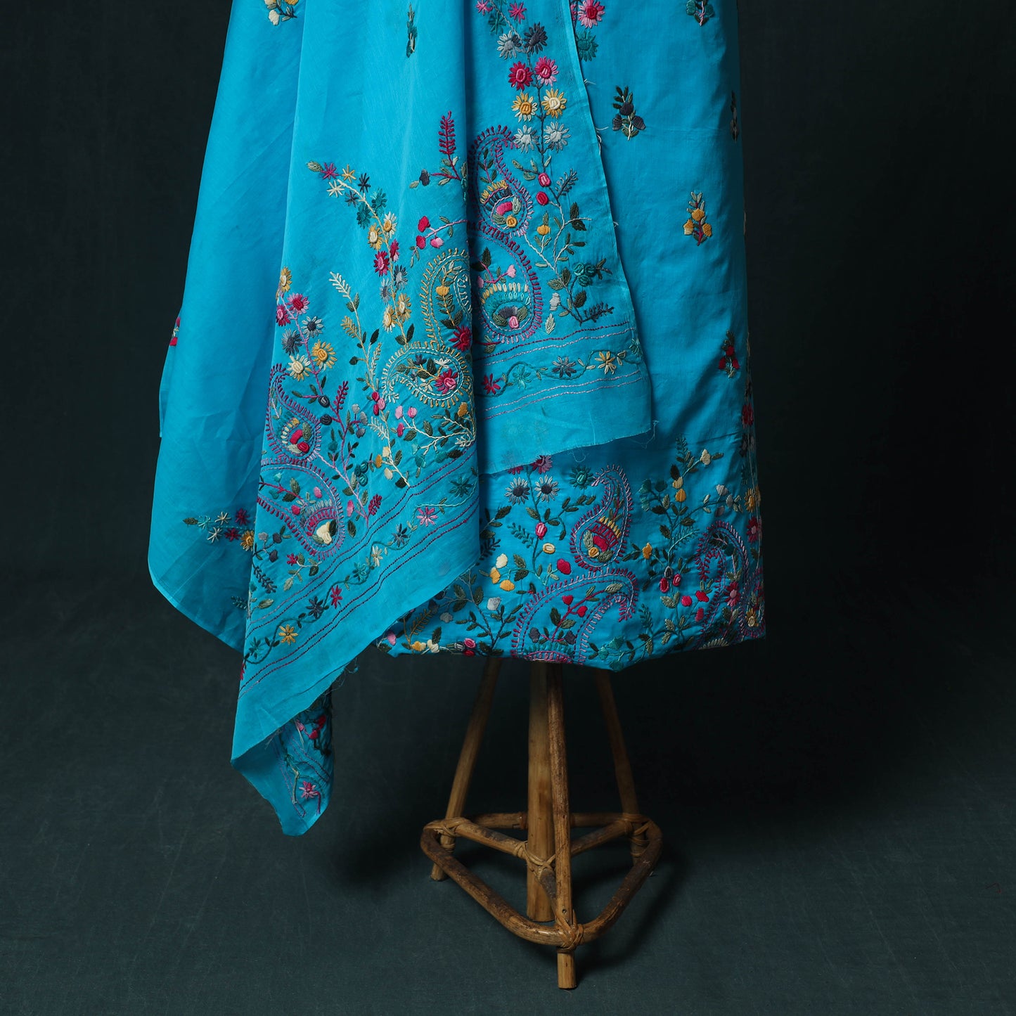 Blue - Hand Embroidered Cotton 3pc Unstitched Dress Material 42