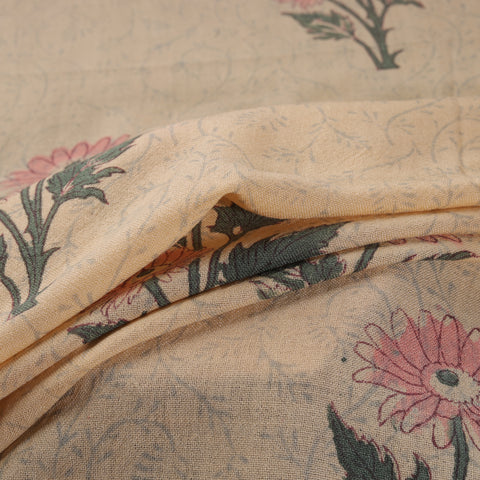 Handwoven Merino Wool Floral Hand Block Sanganeri Print Fabric 03