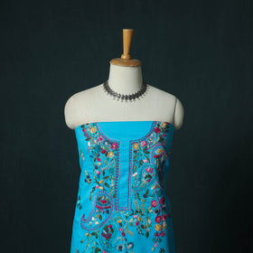 Blue - Hand Embroidered Cotton 3pc Unstitched Dress Material 42