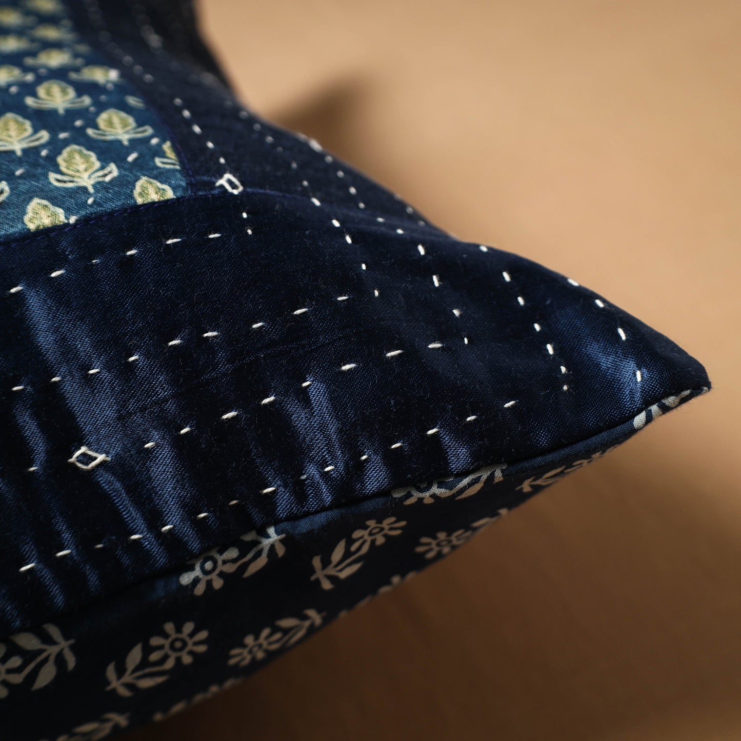 Kutch Tagai Patchwork Ajrakh Mashru Silk Cushion Cover (16 x 16 in) 03