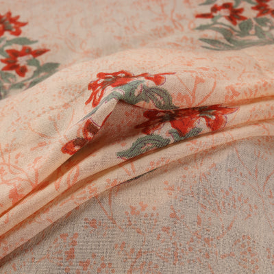 Handwoven Merino Wool Floral Hand Block Sanganeri Print Fabric 02