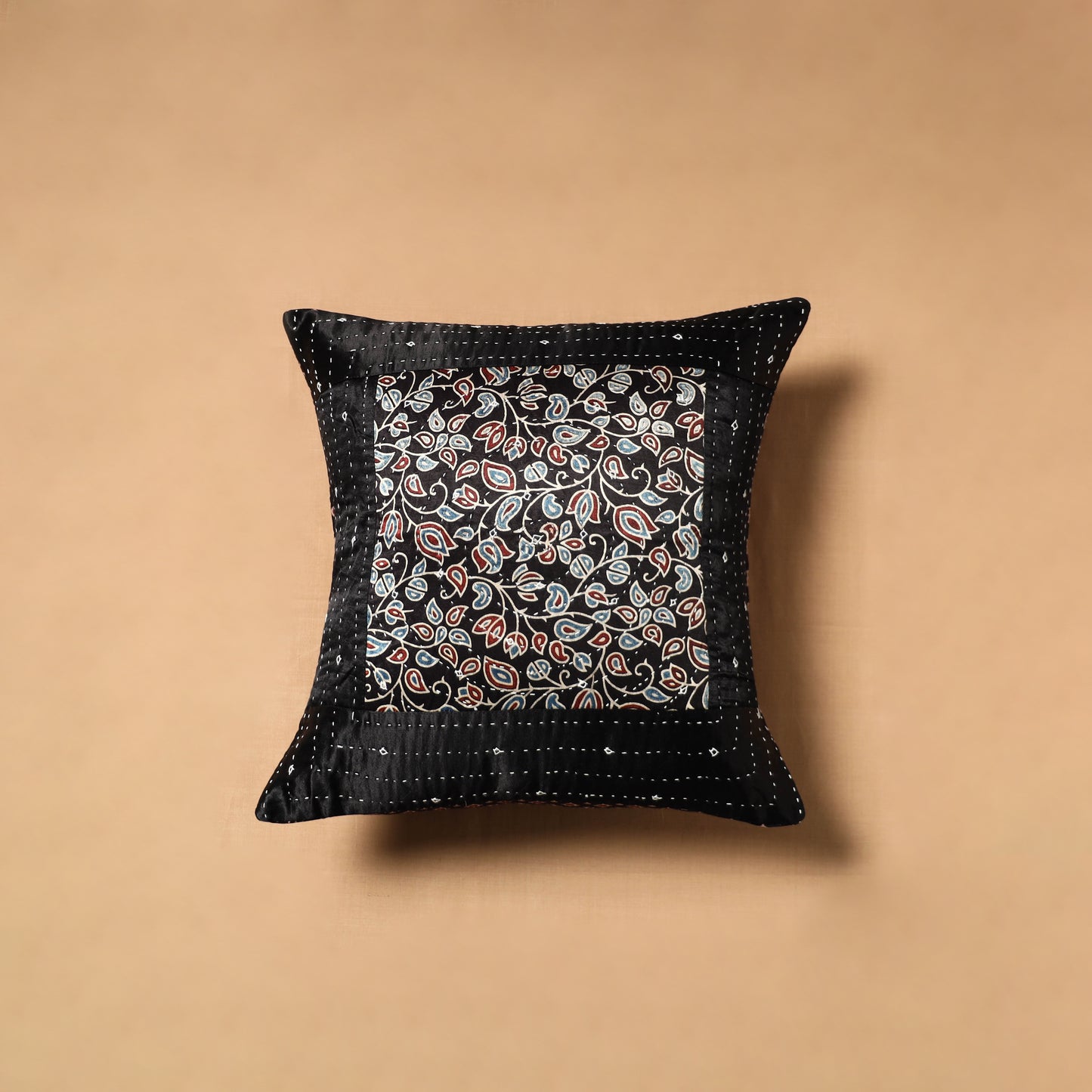 Kutch Tagai Patchwork Ajrakh Mashru Silk Cushion Cover (16 x 16 in) 05