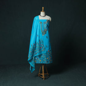 Blue - Hand Embroidered Cotton 3pc Unstitched Dress Material 44