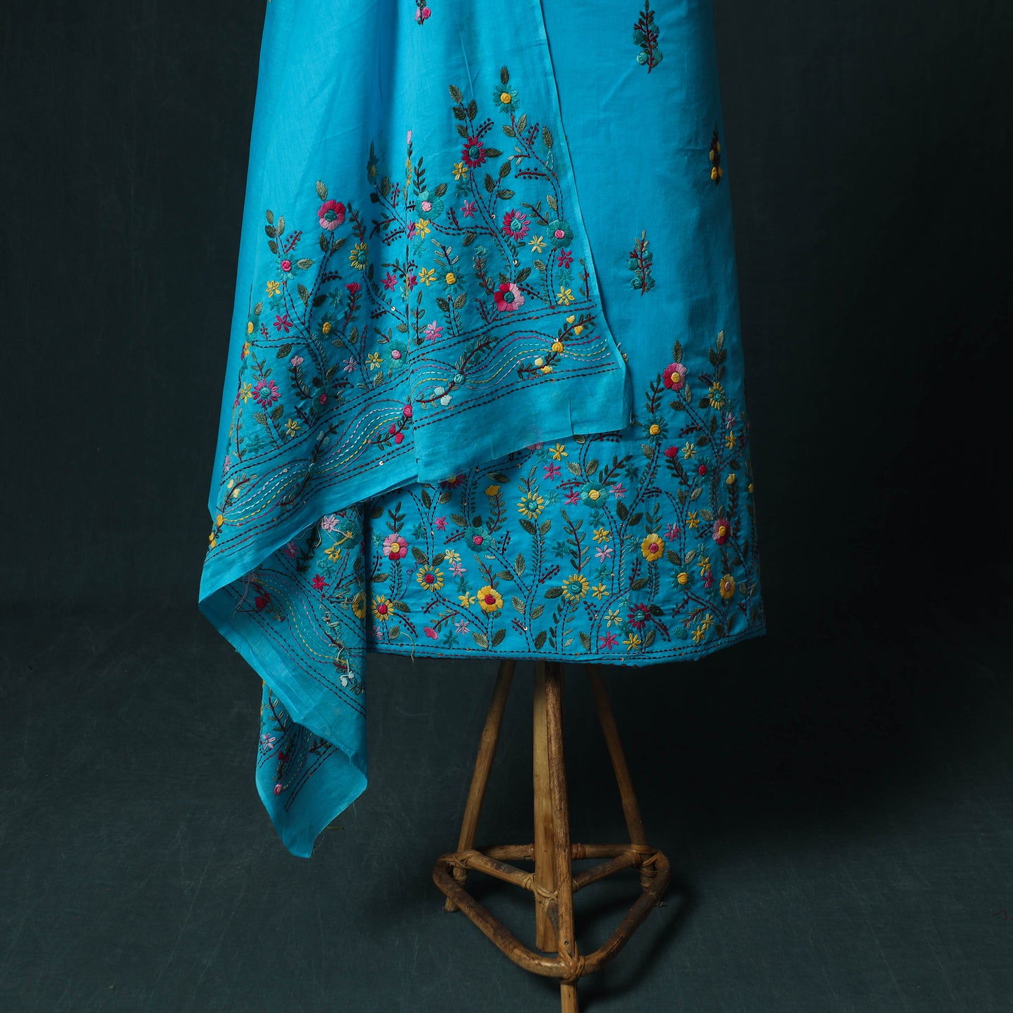 Blue - Hand Embroidered Cotton 3pc Unstitched Dress Material 44