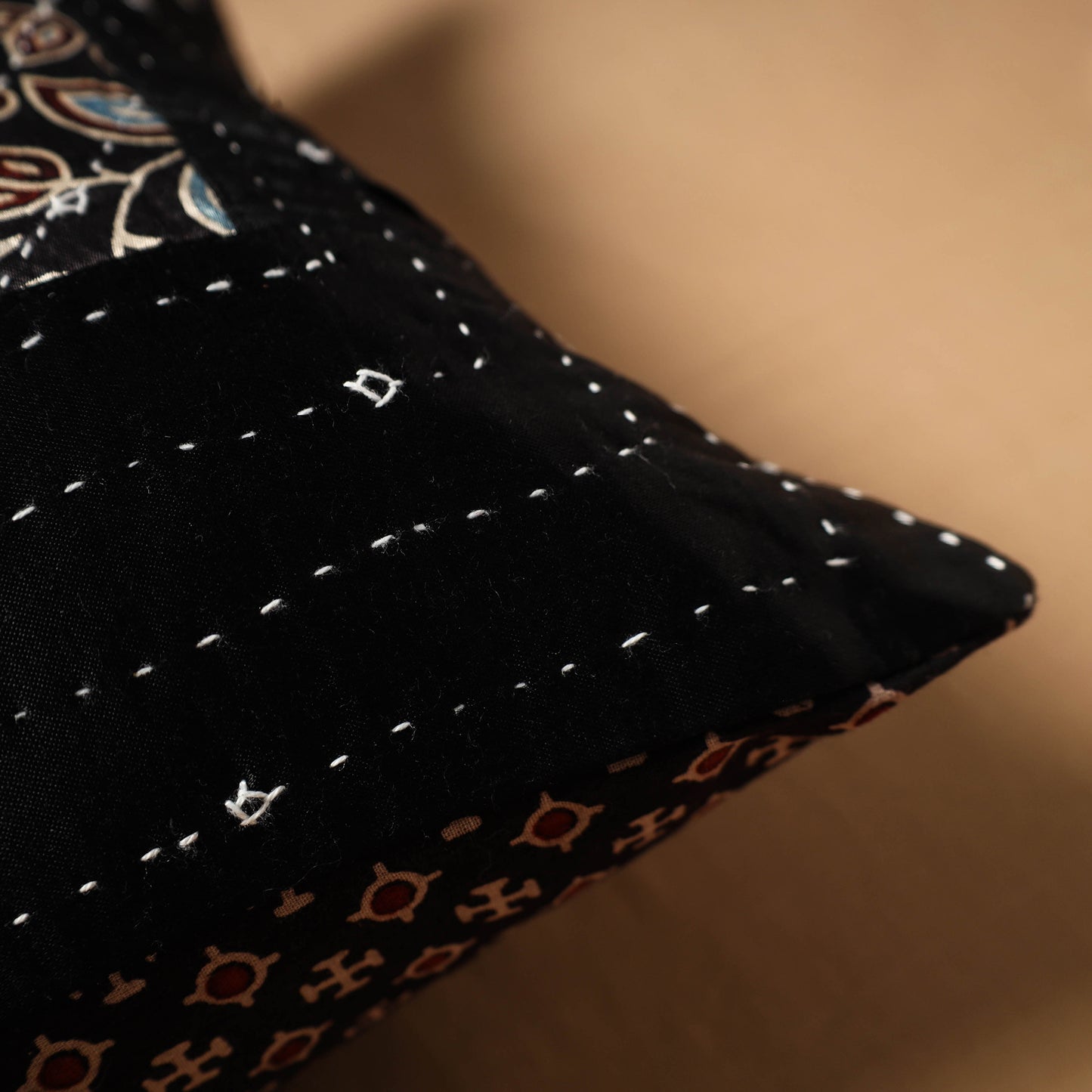 Kutch Tagai Patchwork Ajrakh Mashru Silk Cushion Cover (16 x 16 in) 05