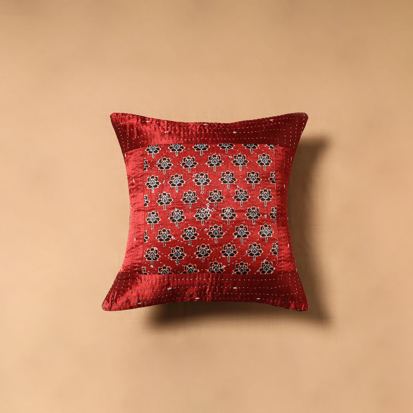 Kutch Tagai Patchwork Ajrakh Mashru Silk Cushion Cover (16 x 16 in) 06