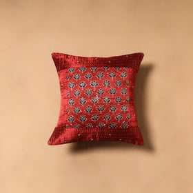 Kutch Tagai Patchwork Ajrakh Mashru Silk Cushion Cover (16 x 16 in) 06
