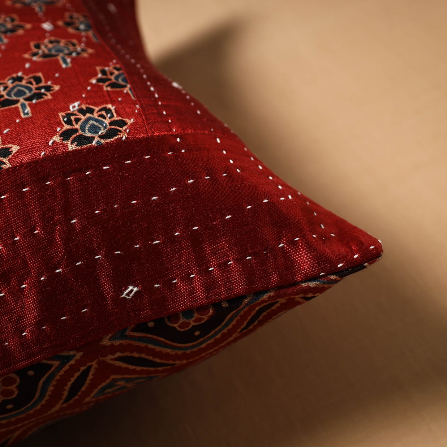 Kutch Tagai Patchwork Ajrakh Mashru Silk Cushion Cover (16 x 16 in) 06