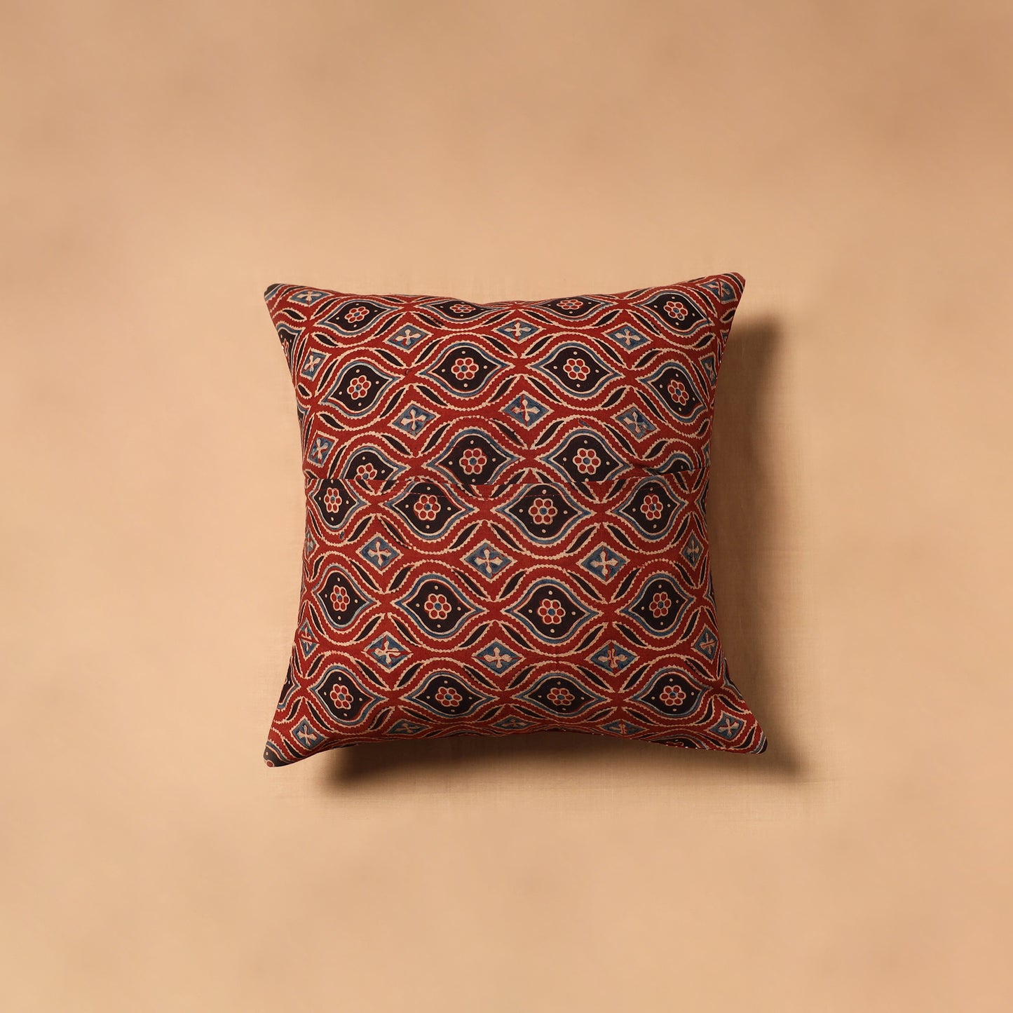 Kutch Tagai Patchwork Ajrakh Mashru Silk Cushion Cover (16 x 16 in) 06