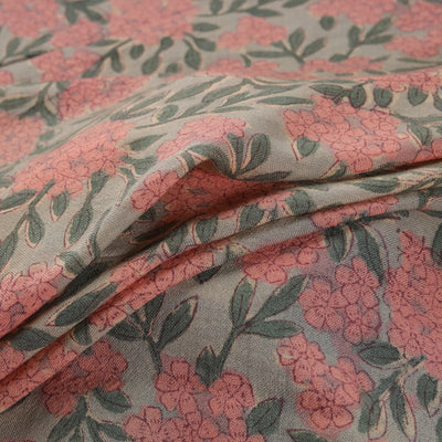 Handwoven Merino Wool Floral Hand Block Sanganeri Print Fabric 01