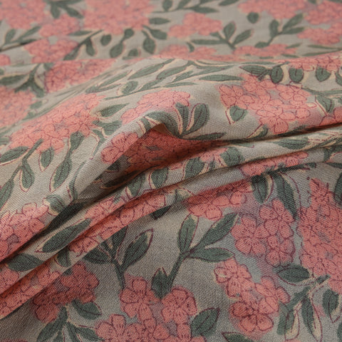 Handwoven Merino Wool Floral Hand Block Sanganeri Print Fabric 01