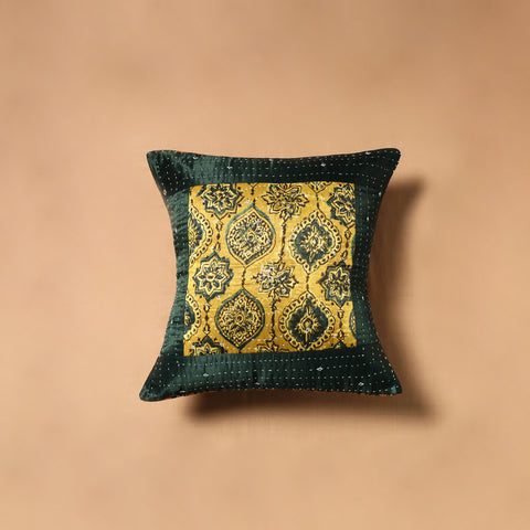 Kutch Tagai Patchwork Ajrakh Mashru Silk Cushion Cover (16 x 16 in) 07