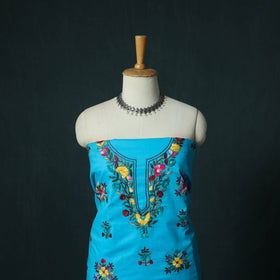 Blue - Hand Embroidered Cotton 3pc Unstitched Dress Material 43