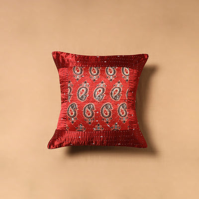 Kutch Tagai Patchwork Ajrakh Mashru Silk Cushion Cover (16 x 16 in) 09