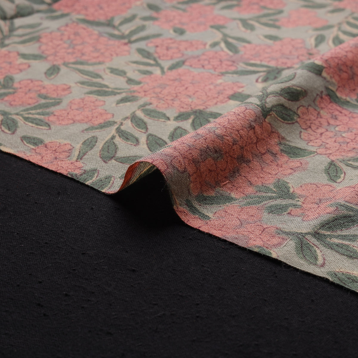 Handwoven Merino Wool Floral Hand Block Sanganeri Print Fabric 01