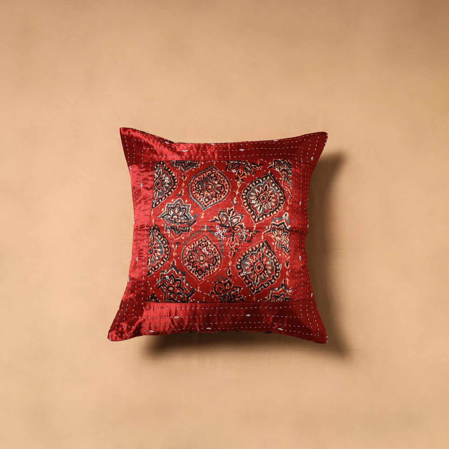 Kutch Tagai Patchwork Ajrakh Mashru Silk Cushion Cover (16 x 16 in) 10