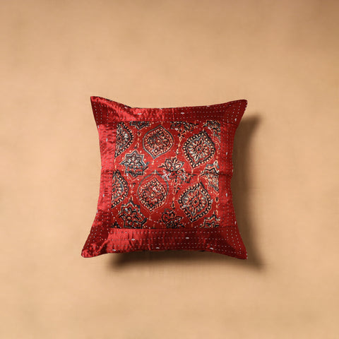 Kutch Tagai Patchwork Ajrakh Mashru Silk Cushion Cover (16 x 16 in) 10