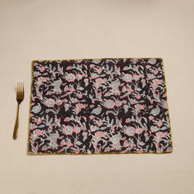  Hand Embroidered Floral Cotton Reversible Red Table Mat
