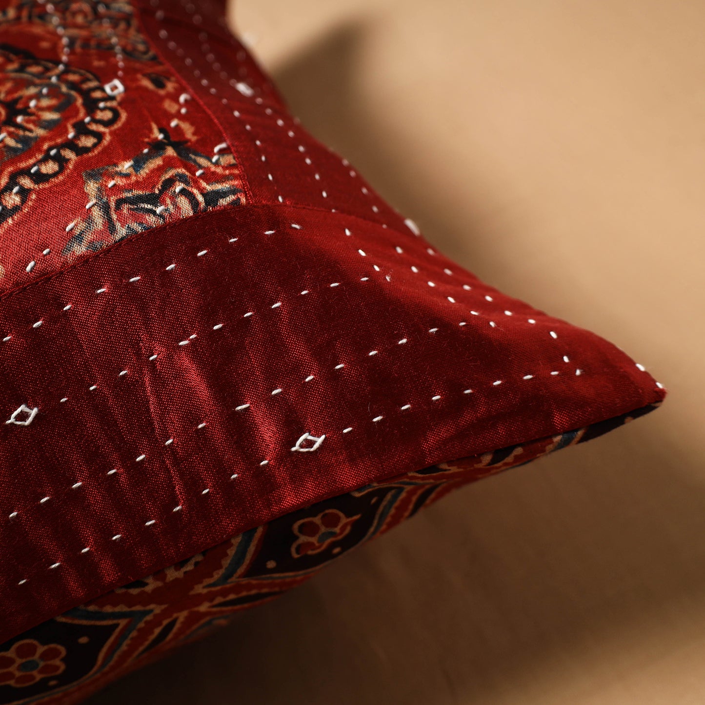 Kutch Tagai Patchwork Ajrakh Mashru Silk Cushion Cover (16 x 16 in) 10