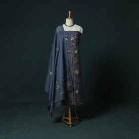 Blue - Hand Embroidered Cotton 3pc Unstitched Dress Material 46