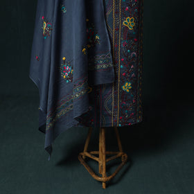 Blue - Hand Embroidered Cotton 3pc Unstitched Dress Material 46