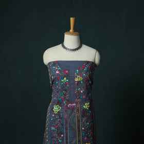 Blue - Hand Embroidered Cotton 3pc Unstitched Dress Material 46