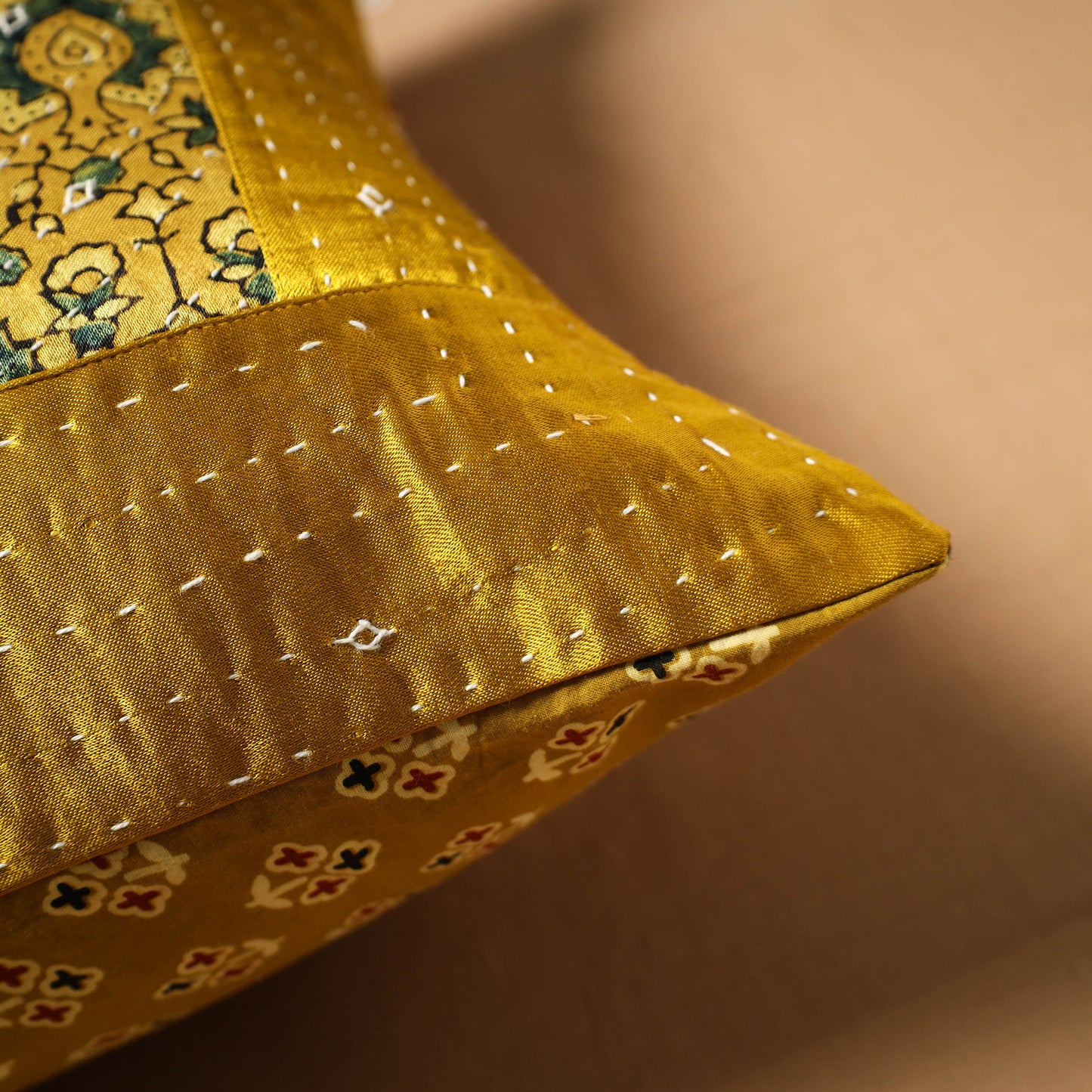 Kutch Tagai Patchwork Ajrakh Mashru Silk Cushion Cover (16 x 16 in) 13
