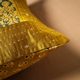 Kutch Tagai Patchwork Ajrakh Mashru Silk Cushion Cover (16 x 16 in) 13