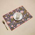  Blue Hand Embroidered Floral Cotton Reversible Table Mat
