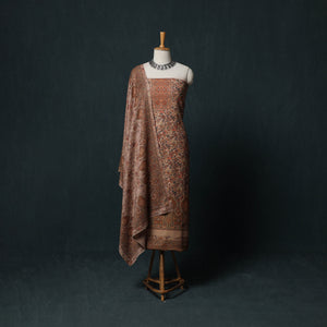 Brown - Woolen Digital Print Unstitched Dress Material: Kurta, Bottom & Dupatta 16
