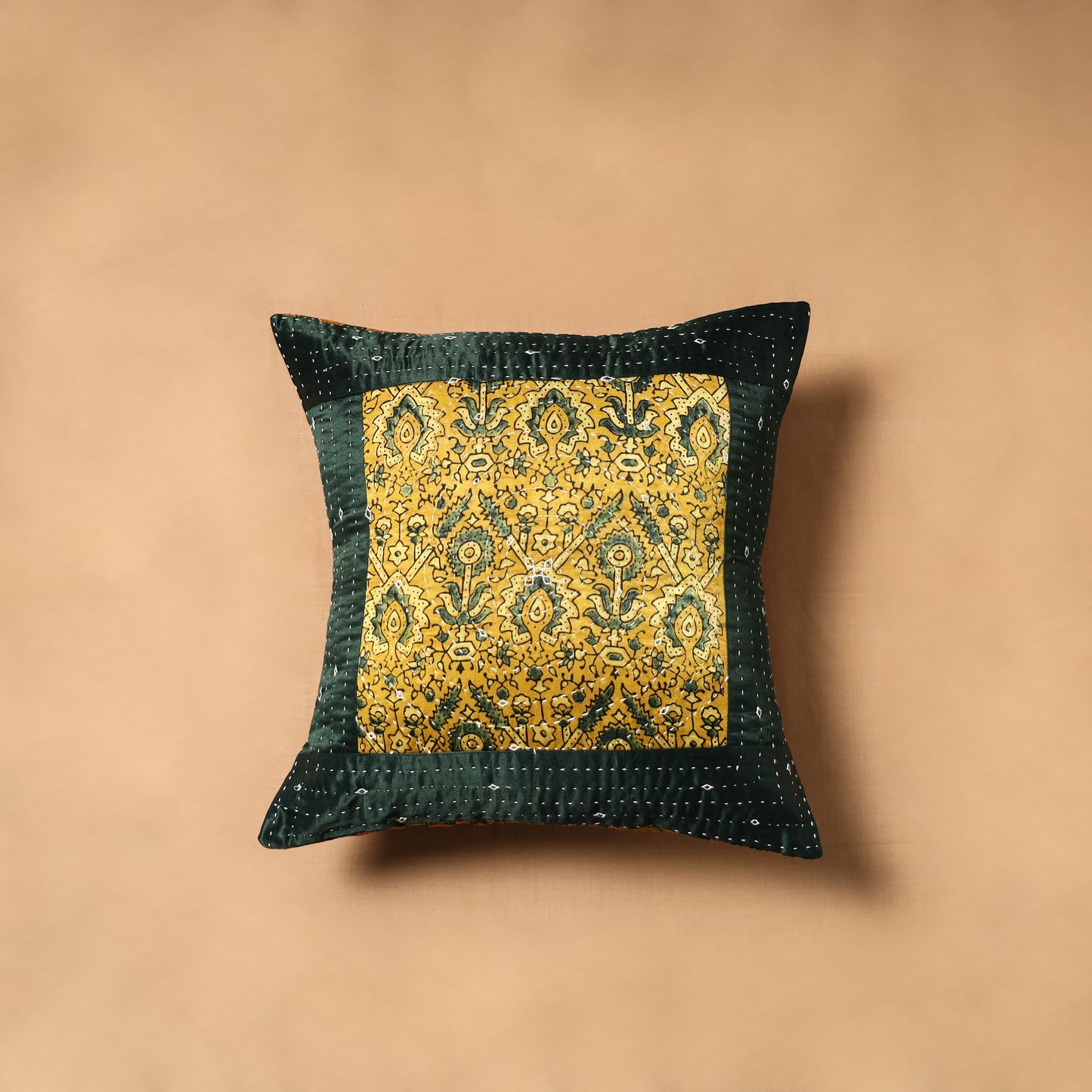 Kutch Tagai Patchwork Ajrakh Mashru Silk Cushion Cover (16 x 16 in) 14