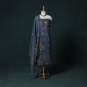 Blue - Hand Embroidered Cotton 3pc Unstitched Dress Material 47